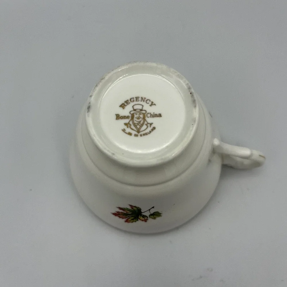 Vintage Regency Cup Saucer Bone China Footed England Fall Maple Leaf Flower Gold